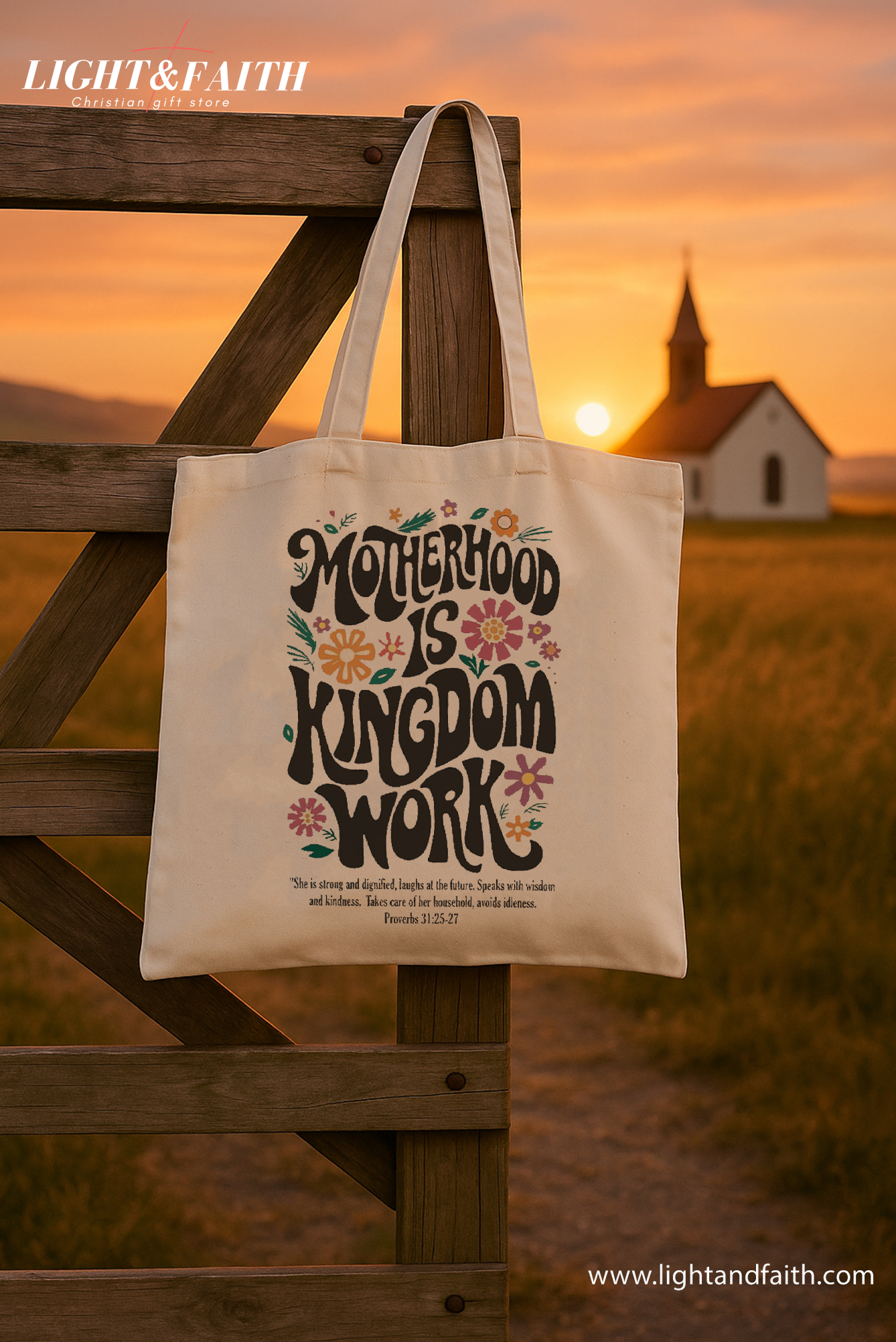 Motherhood Is Kingdom Work Tote Bag, Proverbs 31 Bible Verse Bag, Christian Mom Tote, Faith-Based Mother’s Day Gift, Scripture Canvas Bag TBLAF38